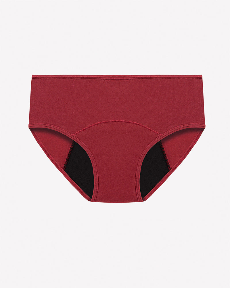 Wine red high-waisted leakproof period panties, full-coverage briefs