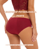 Wine red high-waisted leakproof period panties on model, side/back view