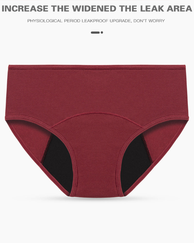 Wine red high-waisted leakproof period panties, full-coverage briefs
