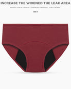 Wine red high-waisted leakproof period panties, full-coverage briefs