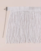 White rhinestone fringe mini skirt with dangling chain ties