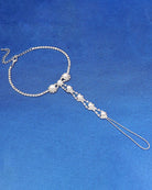 Pearl rhinestone toe anklet tassel foot chain bracelet with long dangling strings