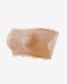 Skin-toned floral lace strapless bandeau bra with scalloped edge