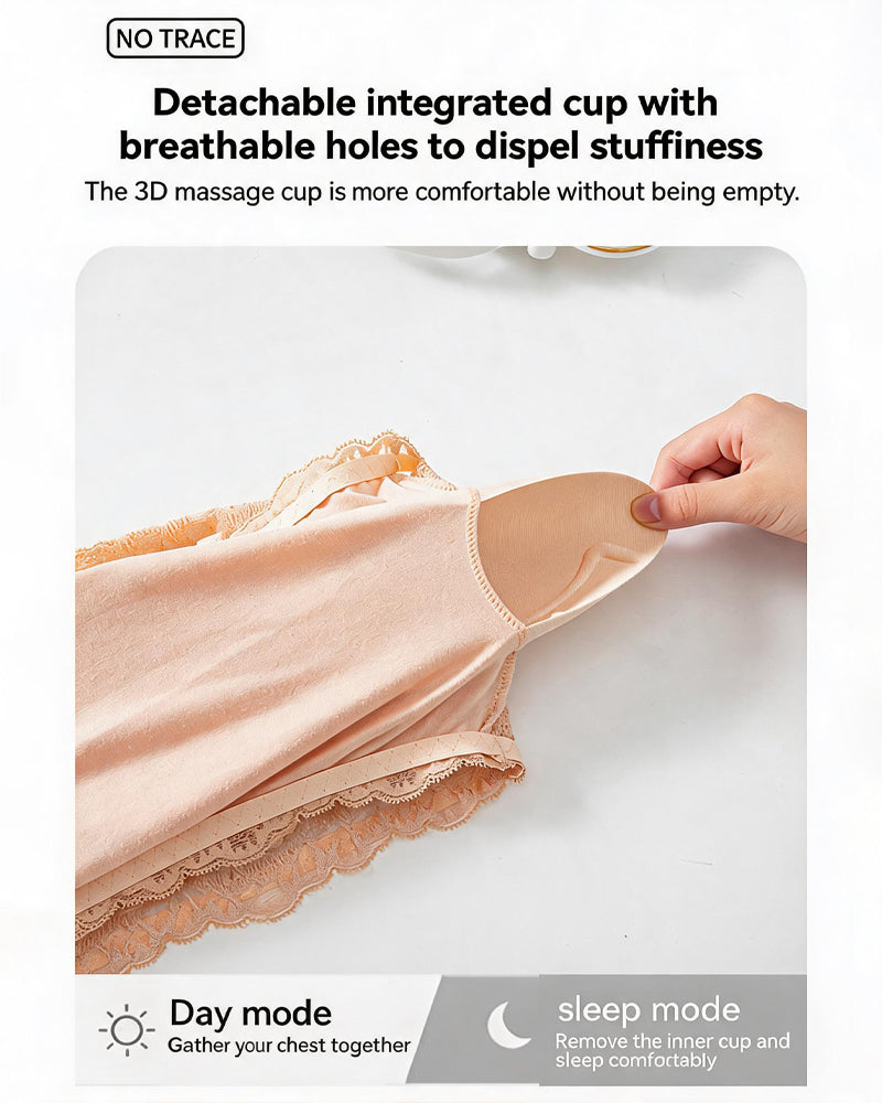 Beige floral lace strapless bandeau bra with integrated cup panel and scalloped hem