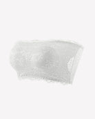 White floral lace strapless bandeau bra with scalloped edges