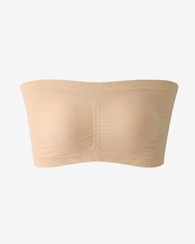 Skin-tone strapless seamless bandeau bra, wireless tube top with center seam