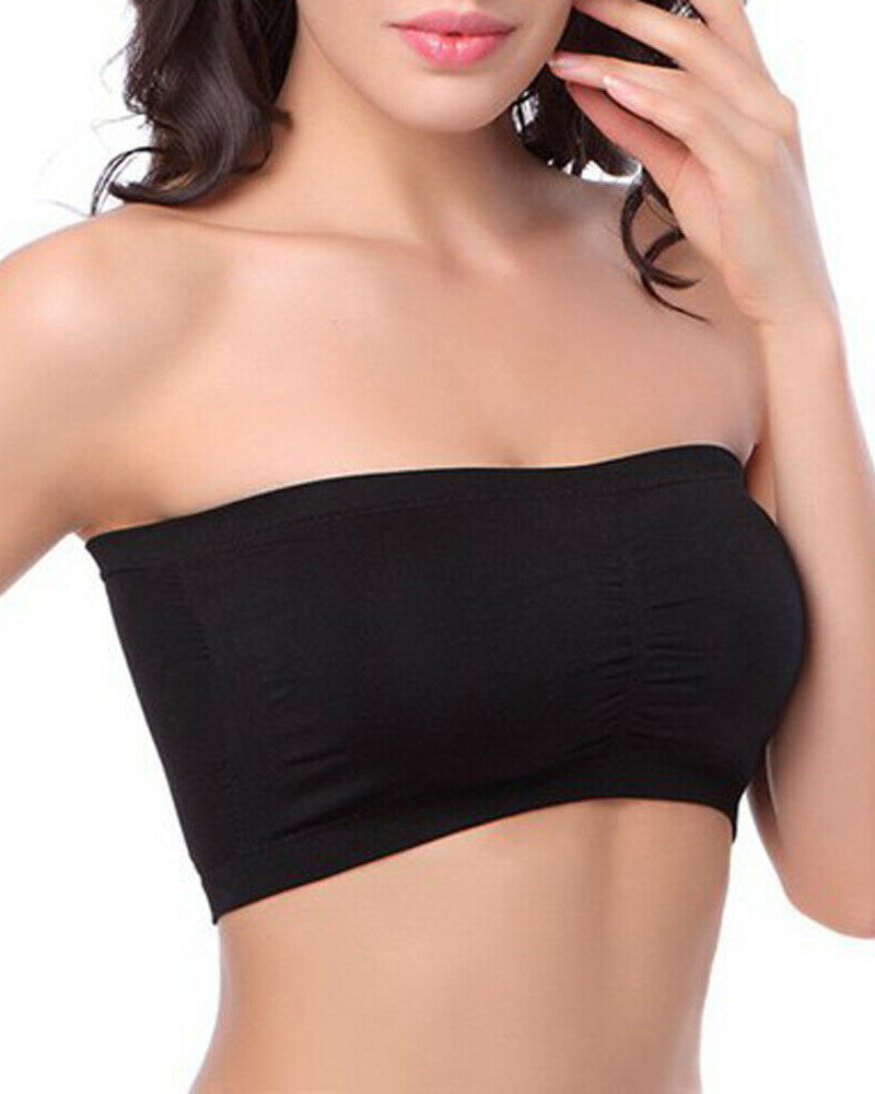 Black strapless seamless bandeau bra, wireless tube top