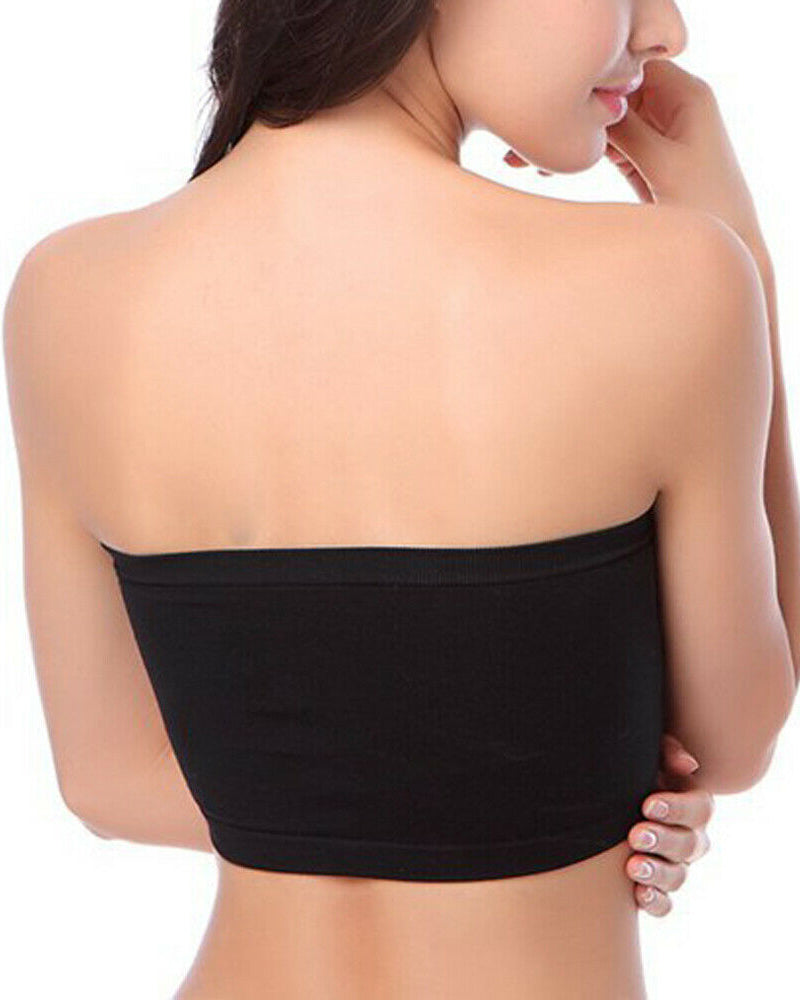 Black strapless bandeau bra, wireless tube top with back coverage