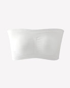 White strapless seamless bandeau bra, wireless tube top with center seam