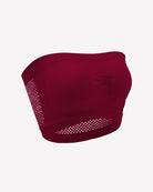Wine red strapless bandeau bra with mesh side panels