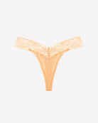 Floral lace low-rise V-thong panties in apricot with scalloped lace trim