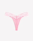 Floral lace low-rise V-thong panties in pink with scalloped lace trim