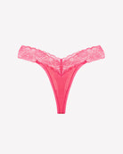 Floral lace low-rise V-thong panties in pink with scalloped lace edges