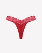 Floral lace low-rise V-thong panties in wine red with scalloped lace trim