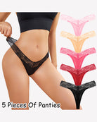 Black floral lace low-rise thong panties with multicolor 5-pack