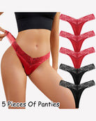 Red floral lace low-rise thong panties with black set shown