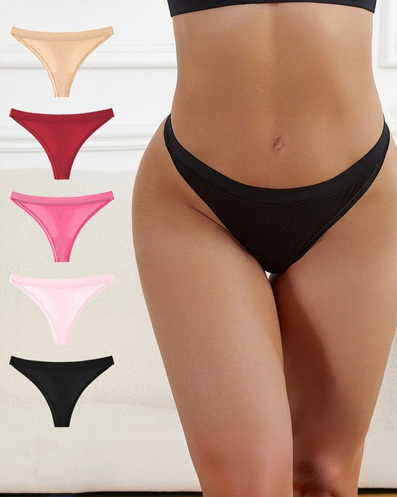 Black low-rise seamless thong panties with matching color options shown