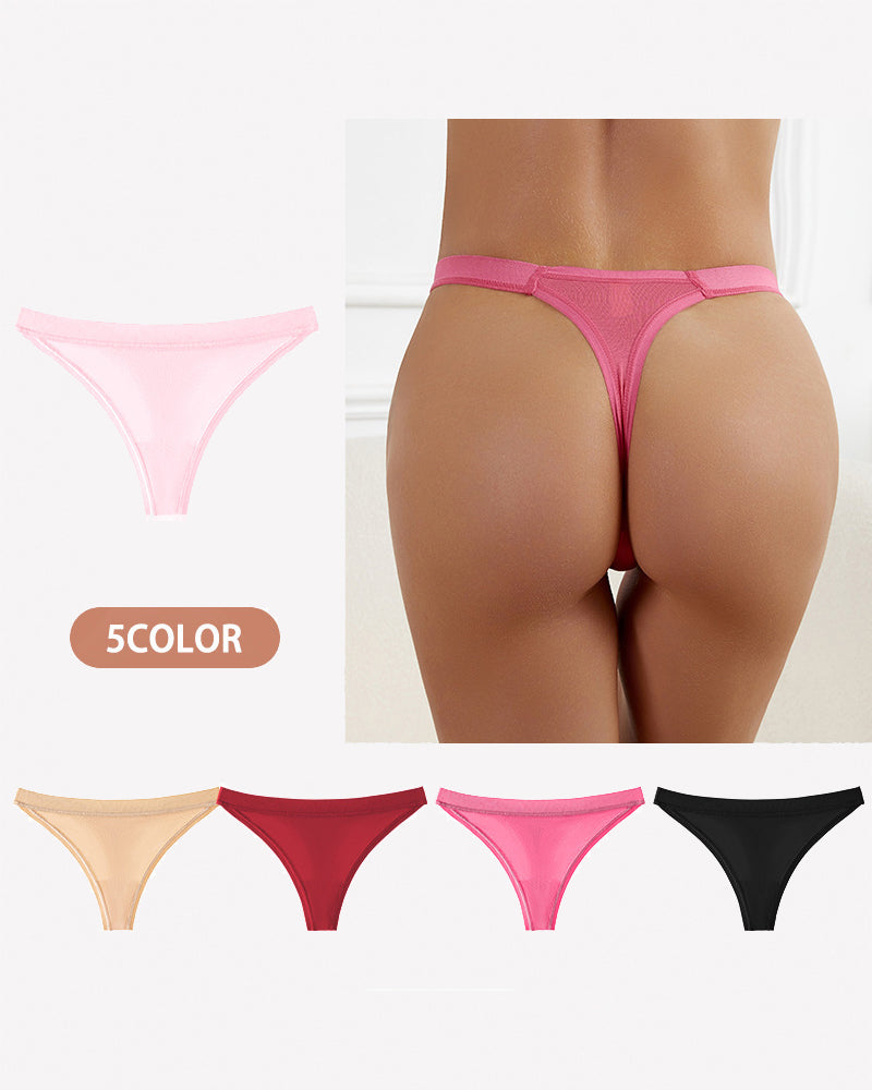 Pink low-rise seamless thong panties with multiple color options shown