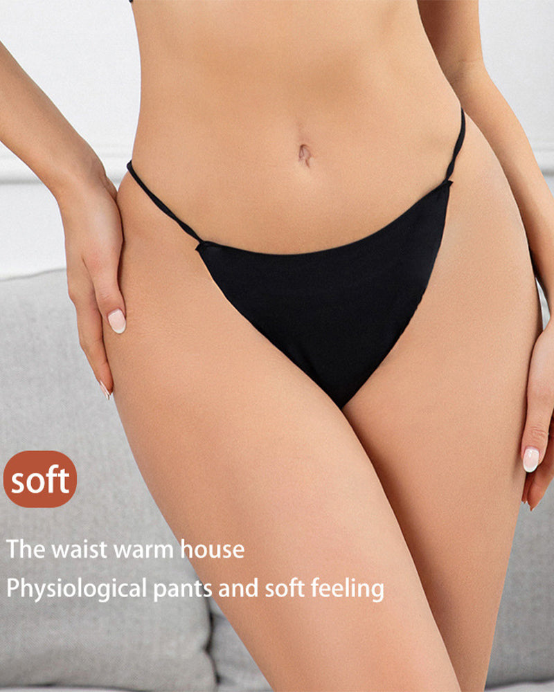 Black leakproof period panties on model, mid-rise bikini brief