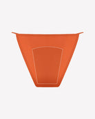 Orange leakproof period panties, outlined absorbent center panel