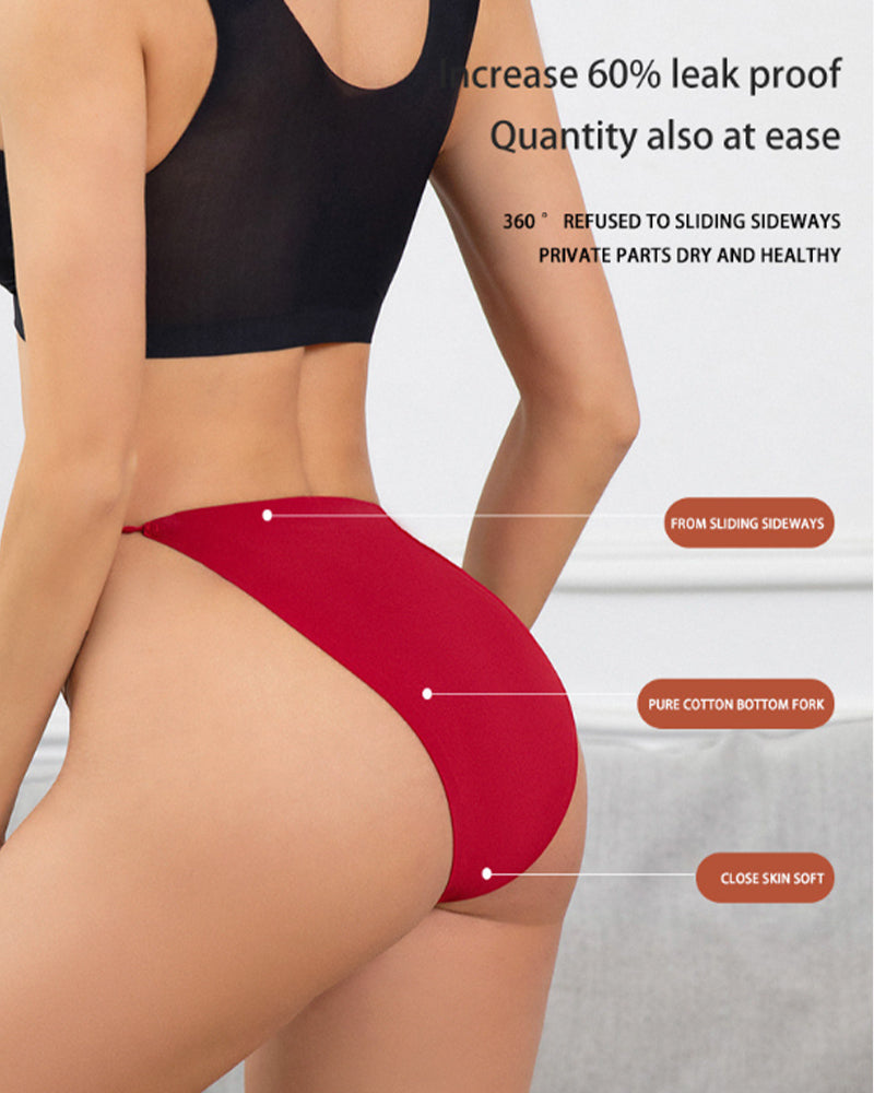 Women leakproof period panties, red high-rise brief with front absorbent panel