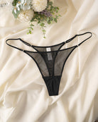 Sheer mesh double-strap thong with low-rise cut, black