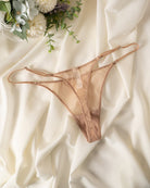 Sheer mesh double-strap thong with low-rise cut, light nude