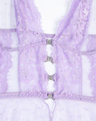 Light purple lace mesh babydoll center with loop fasteners and floral detail