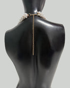 Gold-tone pearl body chain with adjustable back chain and pearl bead trim