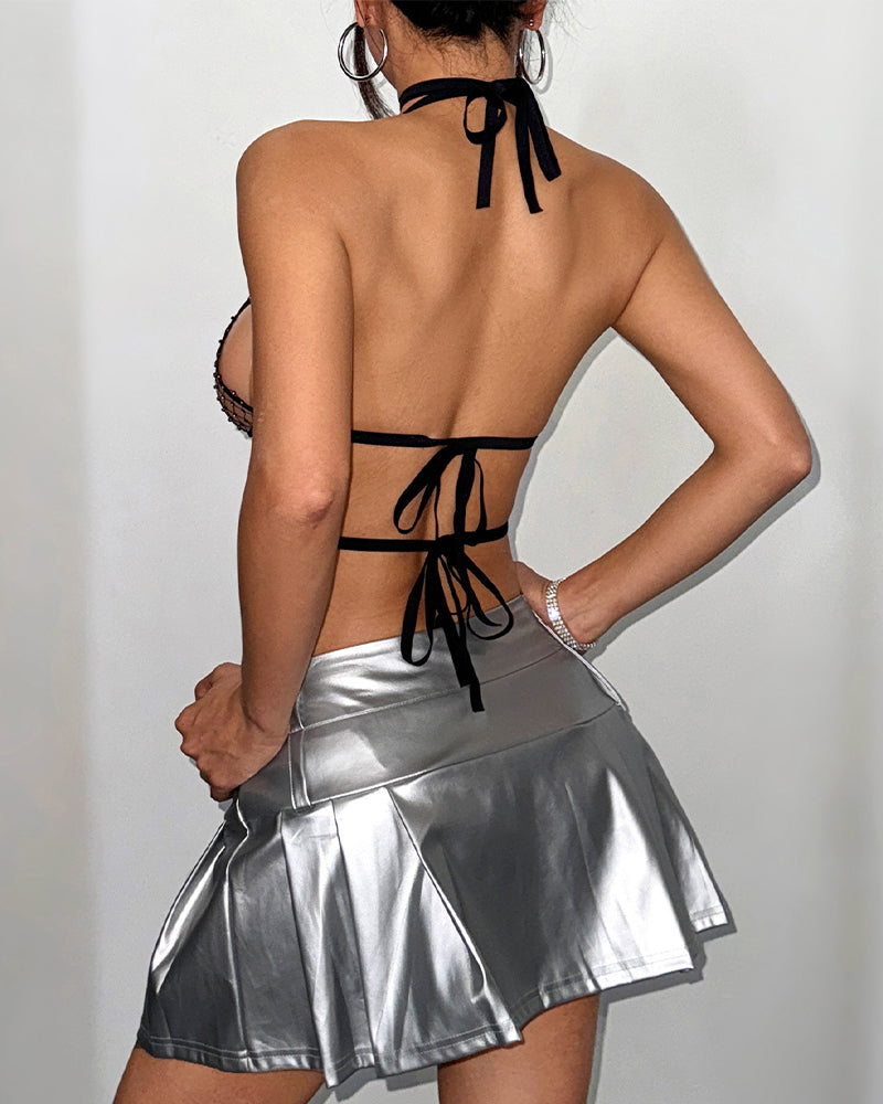 Black lace balconette bralette back with tie straps and open strappy design