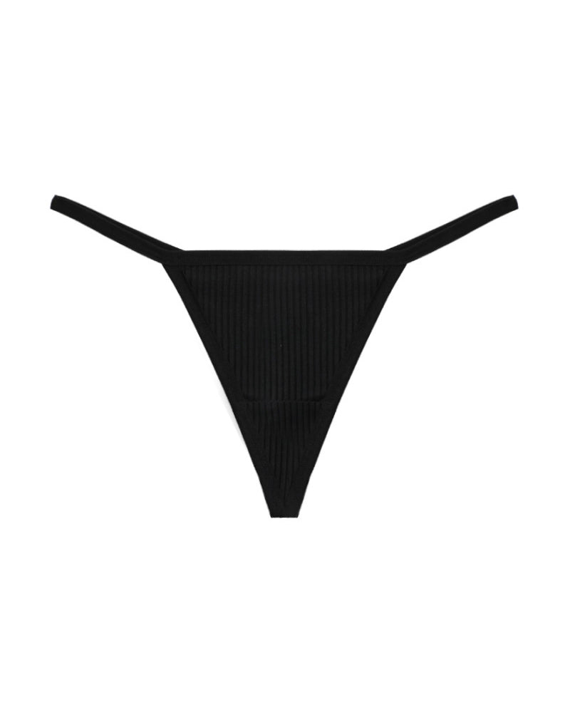 Black ribbed micro string thong with thin side straps
