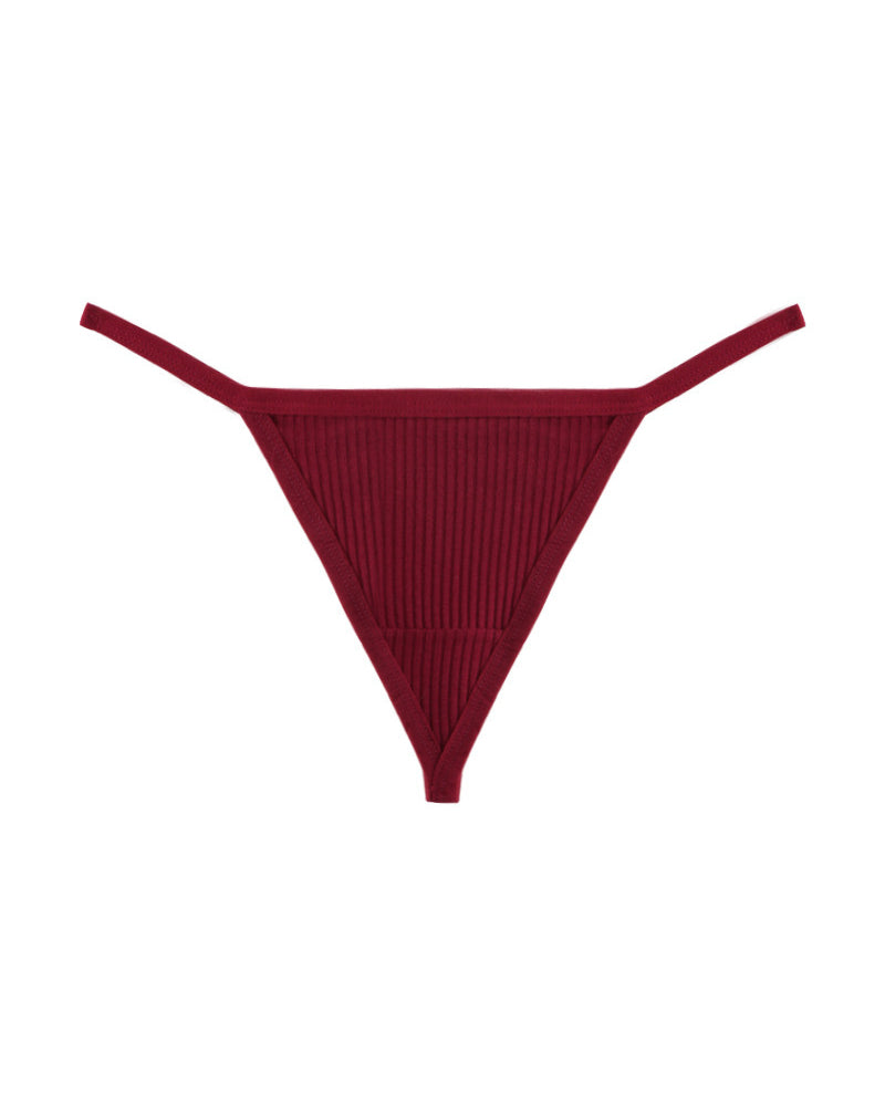 Burgundy ribbed micro string thong with thin side straps