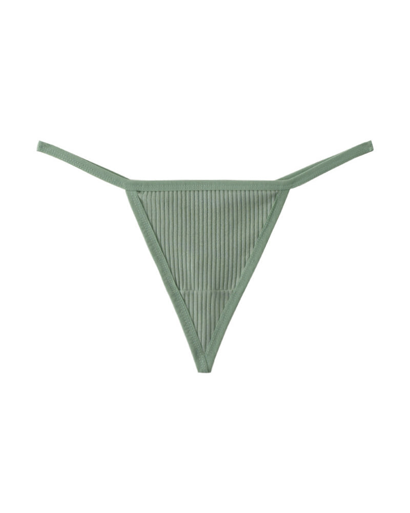 Light green ribbed micro string thong with thin side straps
