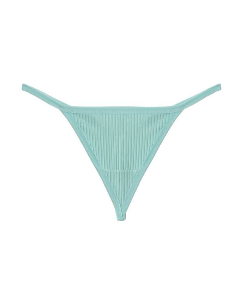 Aqua ribbed micro string thong with thin side straps