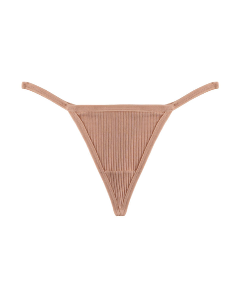 Beige ribbed micro string thong with thin side straps