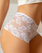 White floral lace cheeky panties with lace coverage and crisscross back detail
