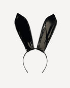 Black faux leather bunny ears headband with pointed ears and curved headband band