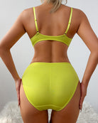 Lime green back spaghetti strap bodysuit with high-cut back