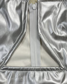 Silver PU leather mini dress zipper at center back with stitched trim