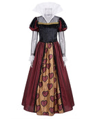 Red heart print skirt ballgown with black velvet bodice and short puff sleeves