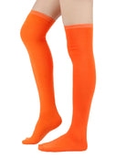 Pair of over-the-knee socks in orange, ribbed cuff and smooth leg