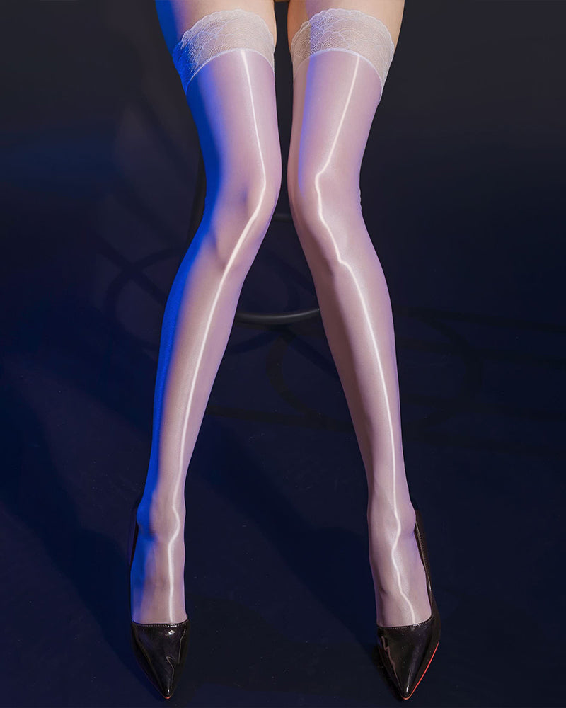 Oil-Shiny Lace Top Thigh-High Stockings