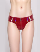 Patent Leather Zipper Open Crotch Shorts High Gloss Hot Pants