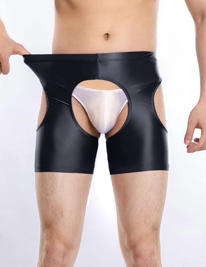 Men Sheer Shiny Quarter Length Leggings Low Waist Transparent Briefs