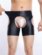 Men Sheer Shiny Quarter Length Leggings Low Waist Transparent Briefs