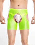 Men Sheer Shiny Quarter Length Leggings Low Waist Transparent Briefs