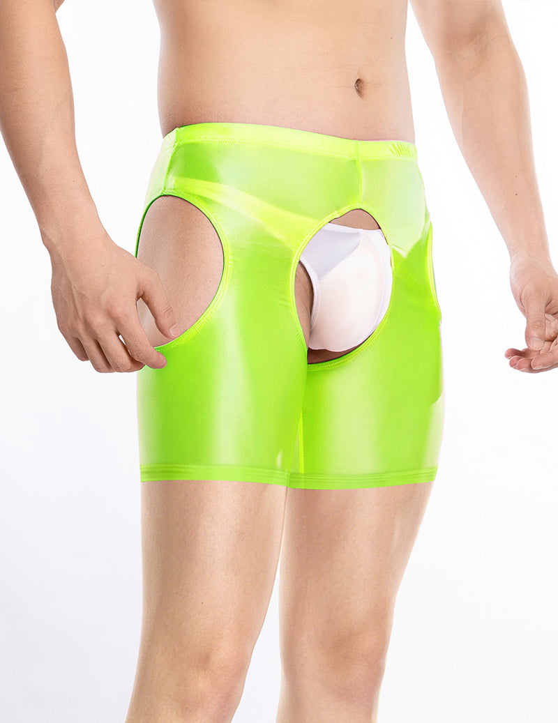 Men Sheer Shiny Quarter Length Leggings Low Waist Transparent Briefs