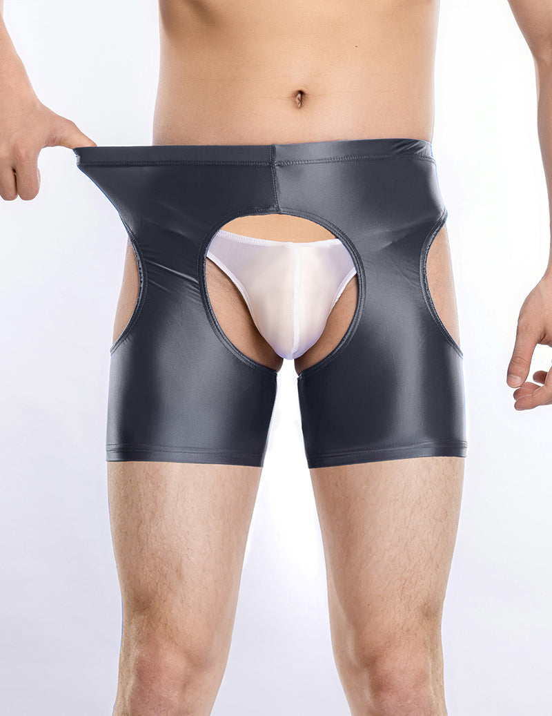 Men Sheer Shiny Quarter Length Leggings Low Waist Transparent Briefs