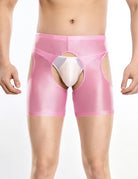 Men Sheer Shiny Quarter Length Leggings Low Waist Transparent Briefs