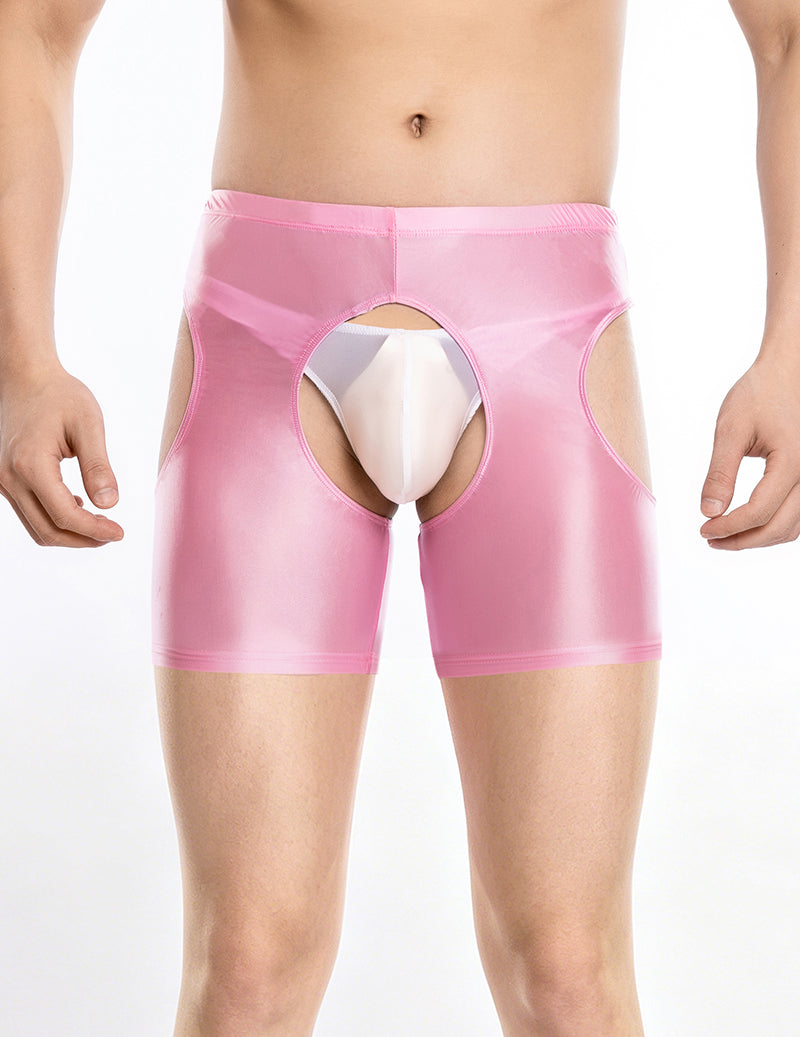 Men Sheer Shiny Quarter Length Leggings Low Waist Transparent Briefs